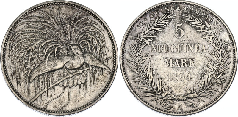 German New Guinea 5 Mark 1894 A
KM# 7, N# 26580; Silver 27.67 g.; Original mint...