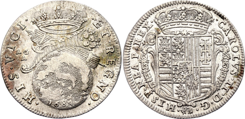 Italian States Naples 1 Tari 1687 AG A
KM# 104, N# 41422; Silver 5.60 g.; Carlo...