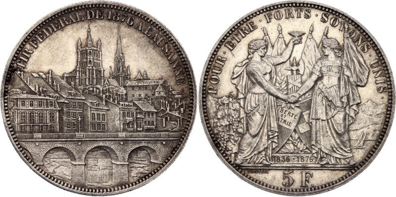 Switzerland 5 Francs 1876 Lausanne Shooting Festival
X# S13, Dav. 387, N# 17143...