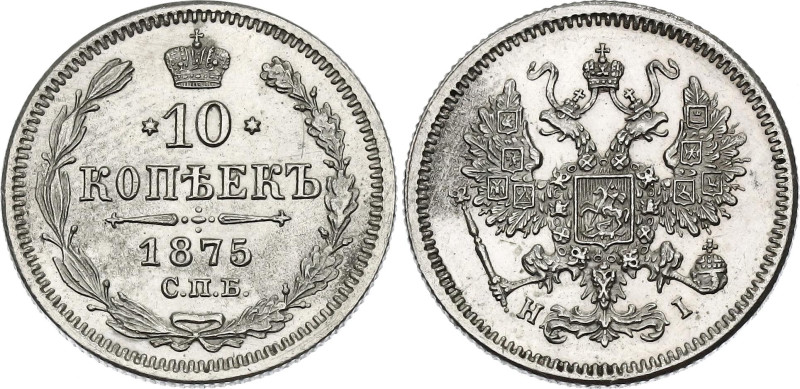 Russia 10 Kopeks 1875 СПБ НI
Bit# 259, Conros# 162/48; Silver 1.79 g.; AUNC/UNC...