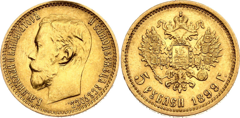 Russia 5 Roubles 1899 ФЗ
Bit# 24; Gold (.900) 4.28 g.; XF+