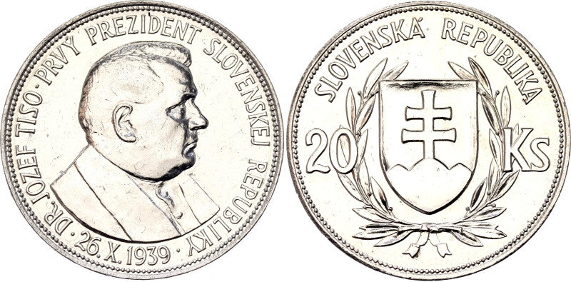 Slovakia 20 Korun 1939
KM# 3, N# 14335; Silver 14.99 g.; The first president of...