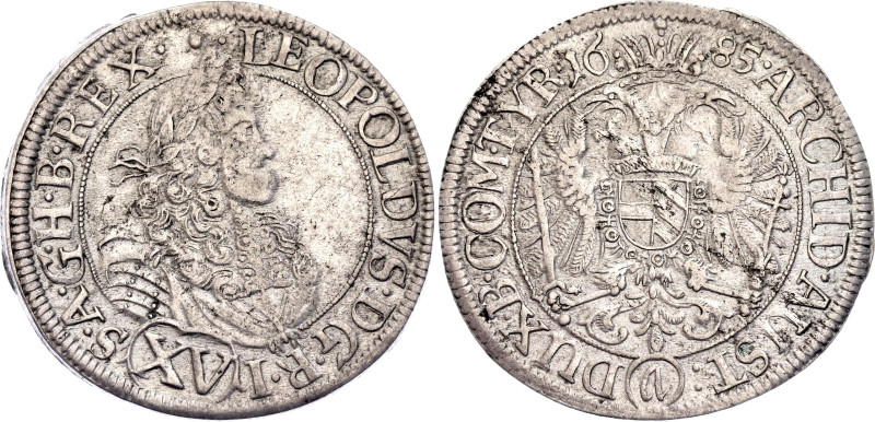 Austria 15 Kreuzer 1685
Höl# WÜR 85.1.3. var, Herinek# 1110; Silver 6.02 g; Leo...