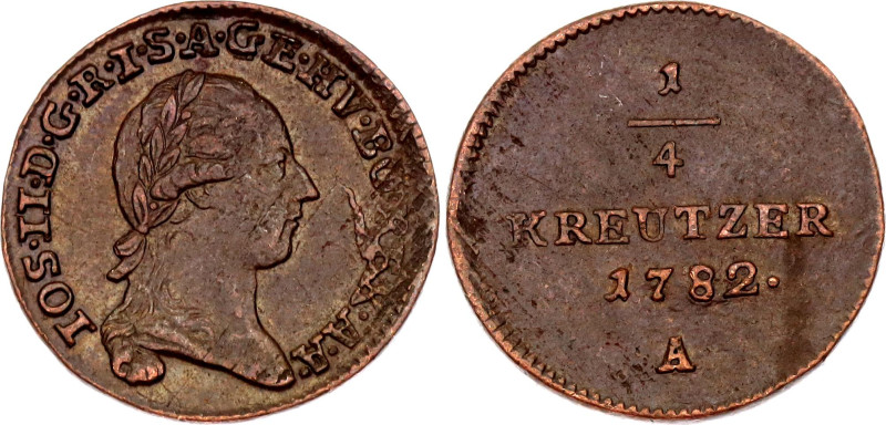 Austria 1/4 Kreutzer 1782 A
KM# 2051, N# 14749; Copper; Joseph II, Vienna Mint;...