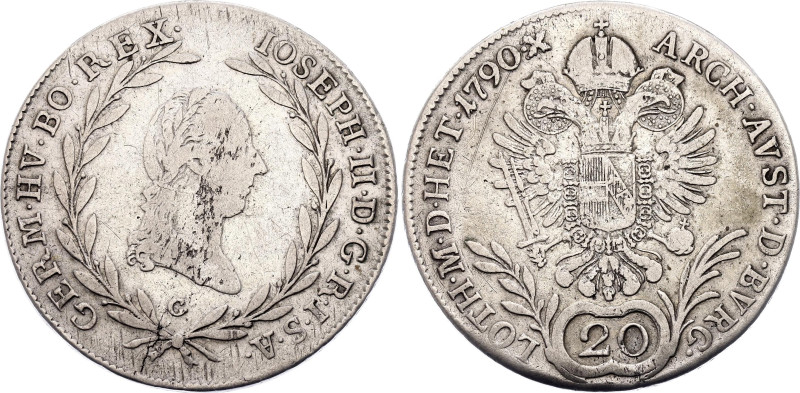 Austria 20 Kreuzer 1790 G
KM# 2070; Silver 6.53 g.; Joseph II; Baia Mare Mint; ...