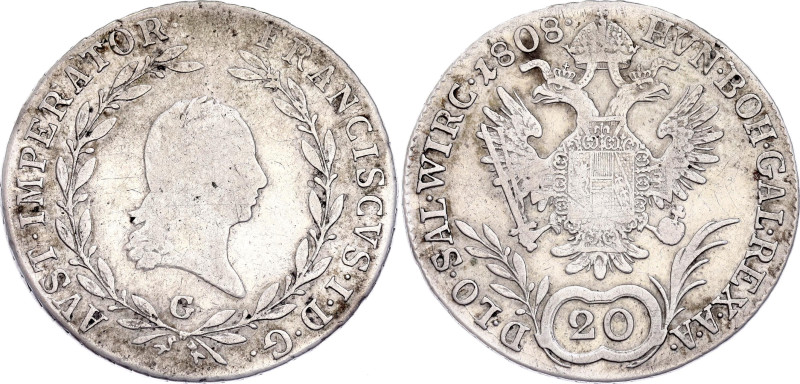 Austria 20 Kreuzer 1808 G
KM# 2141, N# 18835; Silver 6.68 g.; Franz II; Baia Ma...