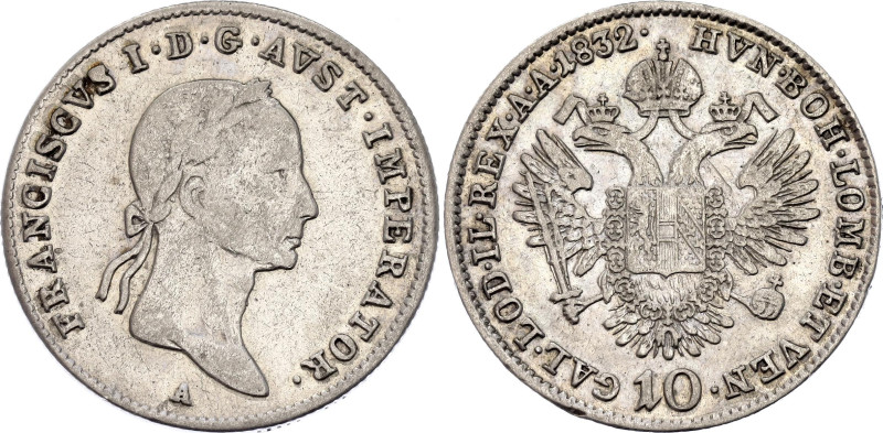 Austria 10 Kreuzer 1832 A
KM# 2136, N# 33669; Silver 3.82 g.; Franz I; Vienna M...