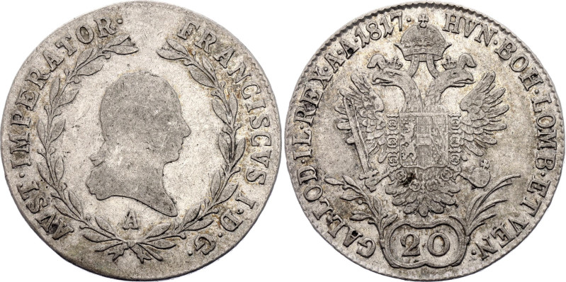 Austria 20 Kreuzer 1817 A
KM# 2143, N# 19931; Silver 6.48 g.; Franz I; Vienna M...