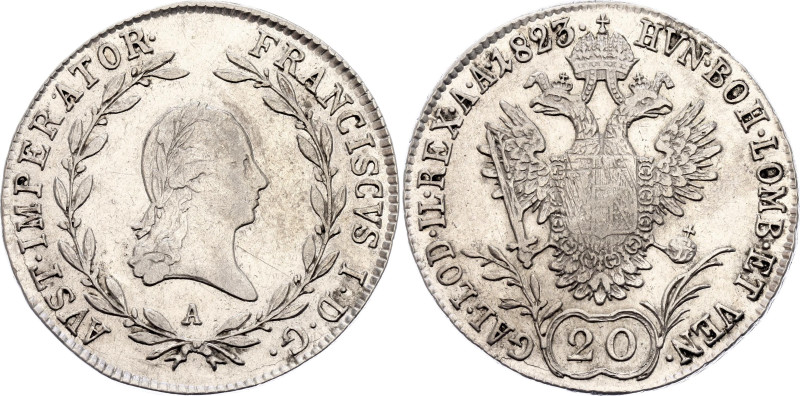 Austria 20 Kreuzer 1823 A
KM# 2143, N# 19931; Silver 6.63 g.; Franz I; Vienna M...