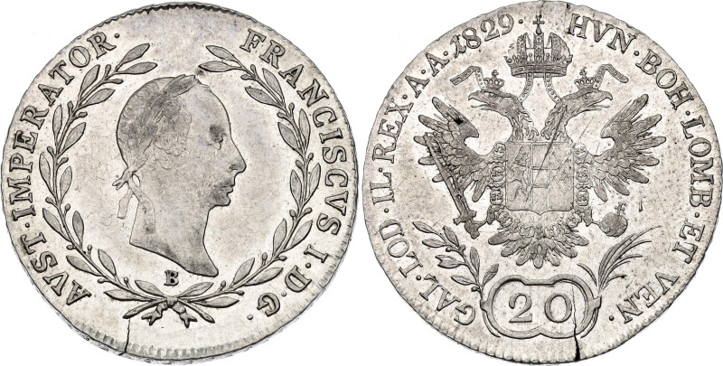 Austria 20 Kreuzer 1829 B
KM# 2145, Adamo# C34, N# 22995; Silver 6.69 g.; Franz...