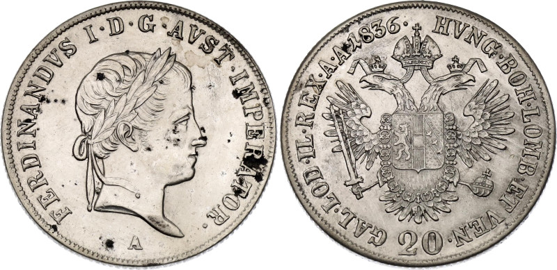 Austria 20 Kreuzer 1836 A
KM# 2207, N# 33660; Silver 6.66 g.; Ferdinand I; Vien...