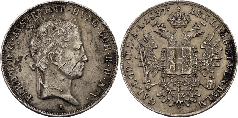 Austria 1/2 Taler 1837 A
KM# 2225, N# 22802; Silver 13.87 g.; Ferdinand I; Vien...