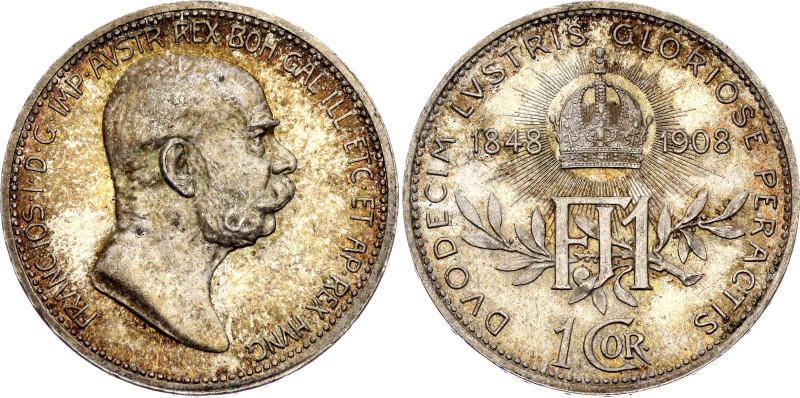 Austria 1 Corona 1908
KM# 2808, N# 7095; Silver 5.00 g.; Franz Joseph I; 60th A...