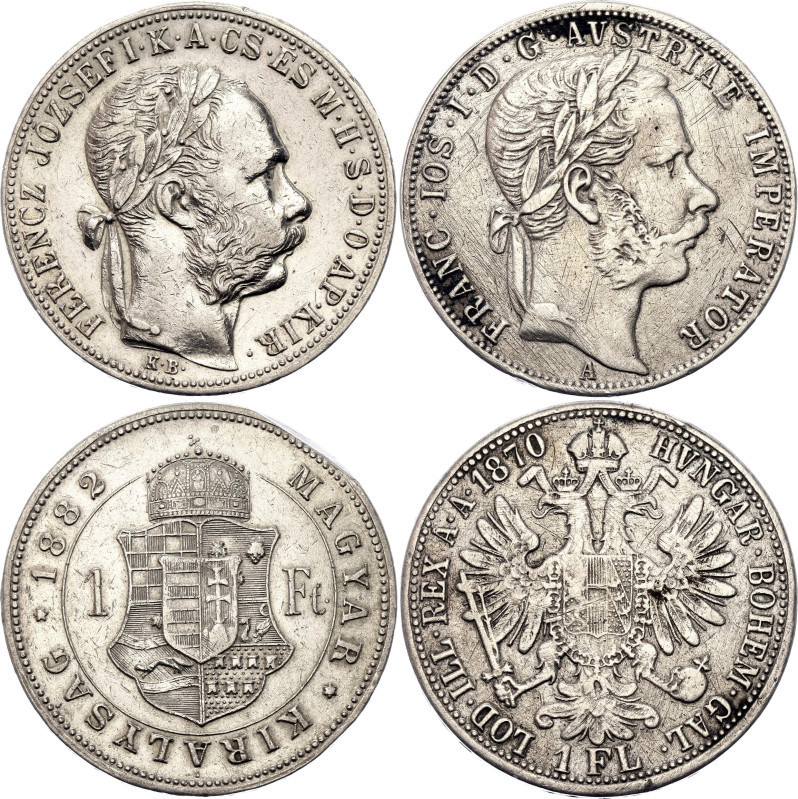 Austria - Hungary 1 Florin - 1 Forint 1870 - 1882 A & KB
KM# 2221, 469; Silver....