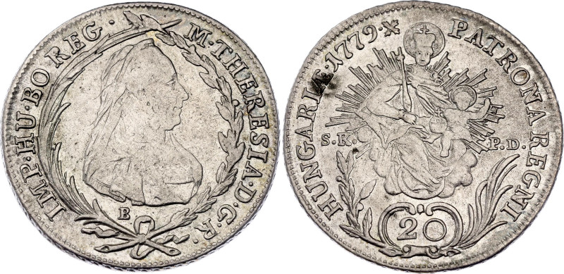 Hungary 20 Krajczar 1779 SK PD B
KM# 390, ÉH# 1242, N# 27169; Silver; Maria The...