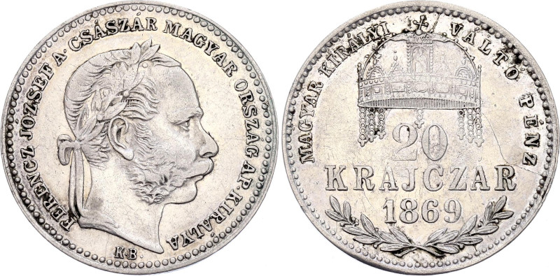 Hungary 20 Krajczar 1869 KB
KM# 446.1, ÉH# 1471, N# 20875; Silver 2.64 g.; Fran...