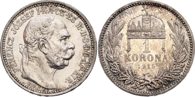 Hungary 1 Korona 1915 KB
KM# 492, N# 12865; Silver 5.04 g.; Franz Joseph I; Kre...