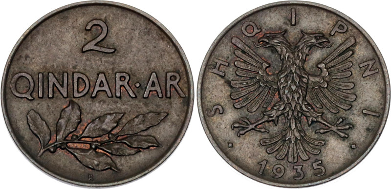 Albania 2 Qindar Ari 1935 R
KM# 15, N# 10472; Bronze; Zog I; UNC