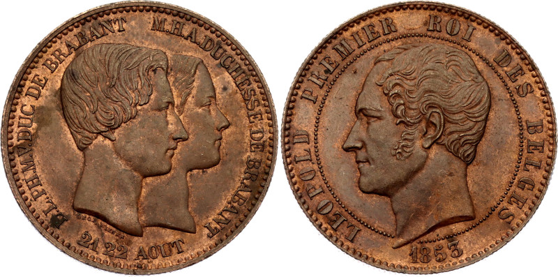 Belgium 10 Centimes 1853 Token
X# M1.1, N# 272; Large date; Copper 19.94 g., 32...