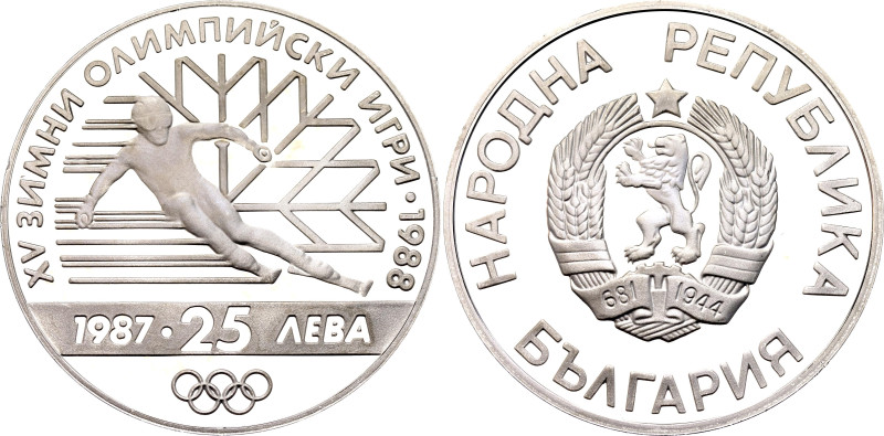 Bulgaria 25 Leva 1987
KM# 160, N# 60776; Silver 23.32 g., Proof; XV Winter Olym...