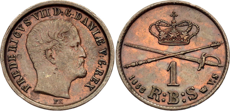 Denmark 1 Rigsbankskilling 1853 VS
KM# 756, N# 19001; Copper; Frederik VII; Cop...