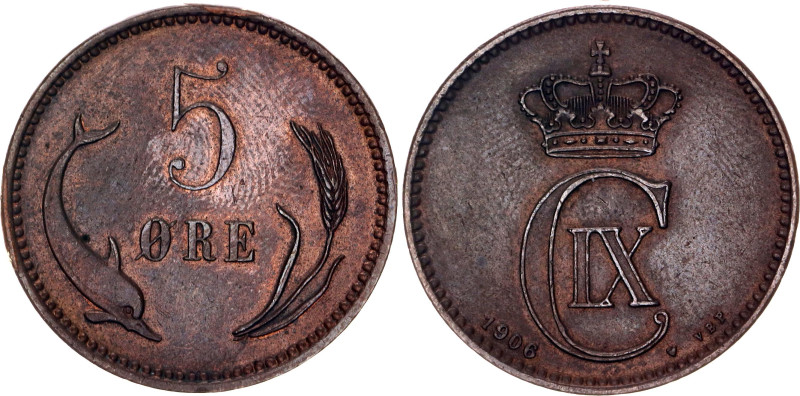 Denmark 5 Ore 1906 VBP
KM# 794.2, N# 4145; Bronze; Christian IX; XF/AUNC