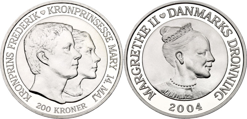 Denmark 200 Kroner 2004
KM# 895, N# 14840; Silver 31.10 g., Proof; Margrethe II...