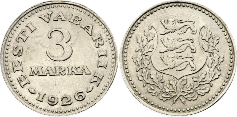 Estonia 3 Marka 1926
KM# 6, N# 11973; Nickel brass; XF