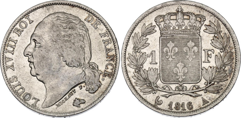 France 1 Franc 1816 A
KM# 709.1, Gad# 449, N# 2092; Silver 4.95 g.; Louis XVIII...