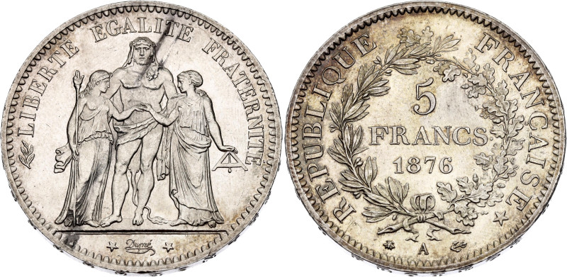 France 5 Francs 1876 A
KM# 820.1, N# 1187; Silver 25.00 g.; Hercule; UNC with f...