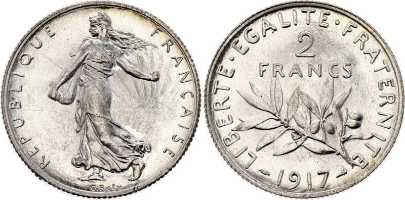 France 2 Francs 1917
KM# 845.1, Gad# 532, N# 680; Silver 10.00 g.; Paris Mint; ...