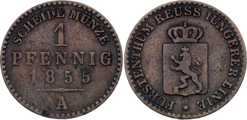 German States Reuss-Schleiz 1 Pfennig 1844 A
KM# 69, N# 16072; Copper; Heinrich...