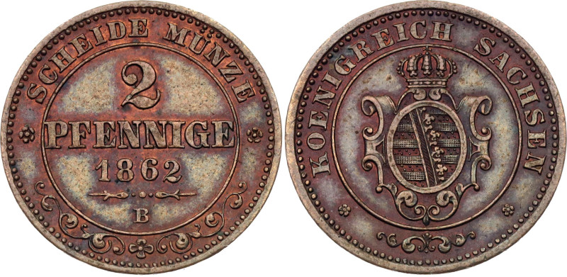 German States Saxony-Albertine 2 Pfennige 1869 B
KM# 1217, N# 11356; Copper; Jo...