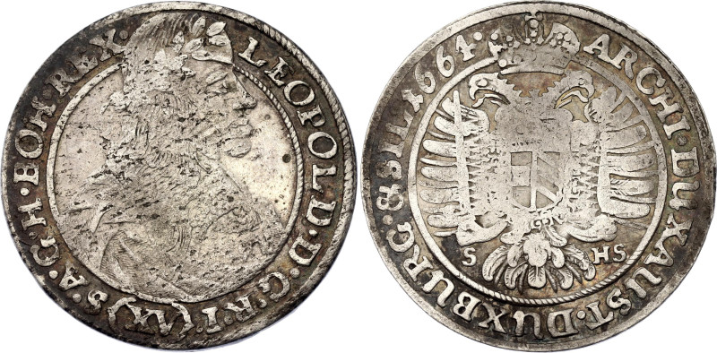 German States Silesia 15 Kreuzer 1664 SHS
KM# 414, N# 66630; Silver 5.71 g.; Le...