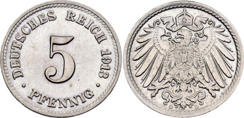 Germany - Empire 5 Pfennig 1913 D
KM# 11, AKS# 16, N# 1916; Copper-nickel; Wilh...