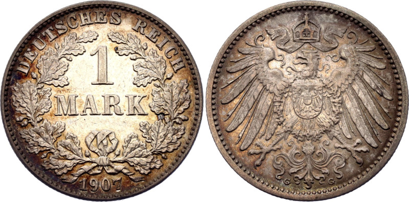 Germany - Empire 1 Mark 1907 G
KM# 14, AKS# 2, N# 3412; Silver 5.55 g.; Wilhelm...