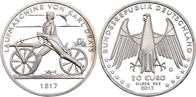 Germany - FRG 20 Euro 2017 G
KM# 362, N# 117737; Silver 18.00 g., Proof; 200th ...