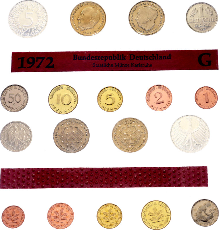 Germany - FRG Proof Mint Set of 9 Coins 1972 G
KM# PS26; With Silver., Proof; K...