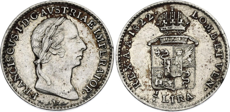 Italian States Lombardy-Venetia 1/4 Lira 1822 V
C# 4.3, N# 25612; Silver 1.59 g...