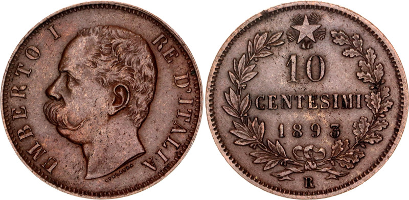 Italy 10 Centesimi 1893 R
KM# 27.2, N# 727; Copper; Umberto I; Rome Mint; AUNC