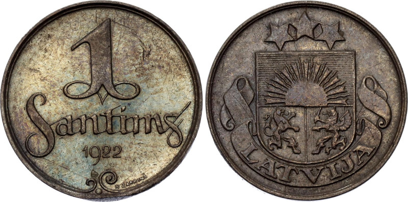 Latvia 1 Santims 1922
KM# 1, Schön# 1, N# 2397; Bronze; AUNC/UNC with beautiful...