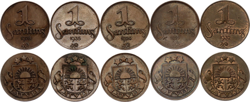 Latvia 5 x 1 Santims 1922 - 1935
KM# 1, Schön# 1, N# 2397; Bronze; AUNC/UNC