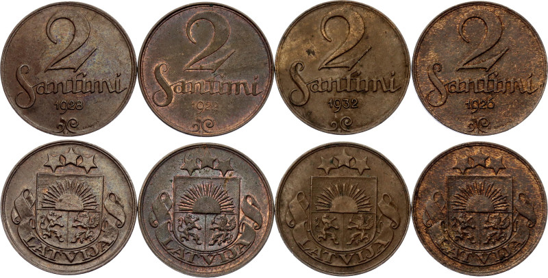 Latvia 4 x 2 Santimi 1922 - 1932
KM# 2, Schön# 2, N# 4919; Bronze; AUNC/UNC