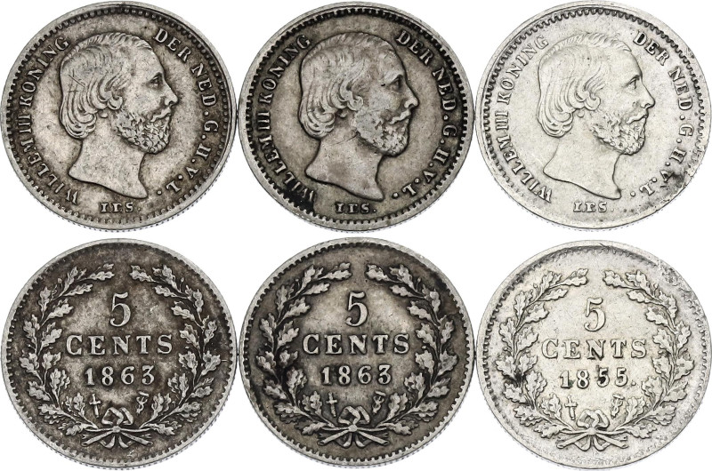 Netherlands 3 x 5 Cents 1855 -1863
KM# 91, N# 6543; Silver., Total weight 2.02 ...