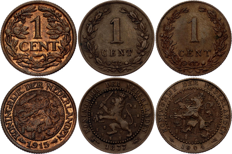 Netherlands 3 x 1 Cent 1877 - 1915
KM# 107.1, KM# 107.2, N# 1070; Copper; Wille...