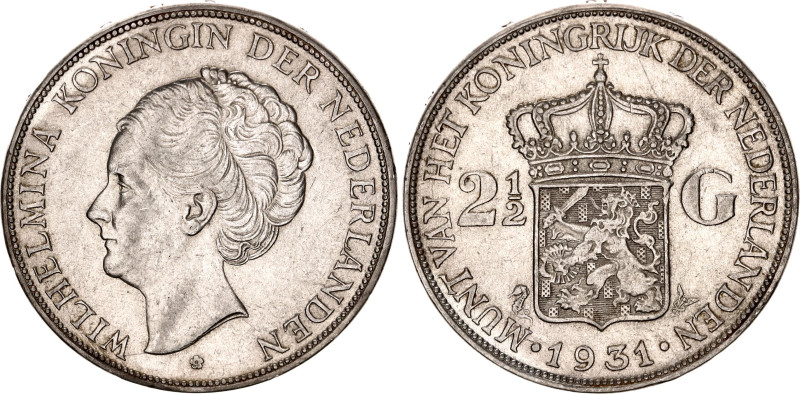 Netherlands 2-1/2 Gulden 1931
KM# 165, N# 6551; Silver 24.96 g.; Wilhelmina; XF...