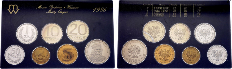 Poland Proof Mint Set of 7 Coins 1986 MW
KM# PS5; Proof; KM# 48.2, 49.2, 80.2, ...