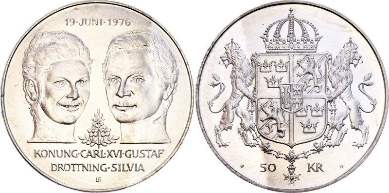 Sweden 50 Kronor 1976 E
KM# 854, N# 12999; Silver 26.78 g.; Carl XVI Gustaf; We...