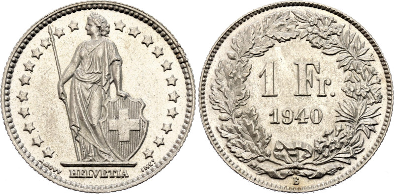 Switzerland 1 Franc 1940 B
KM# 24, N# 184; Silver 5.00 g.; Bern Mint; UNC with ...