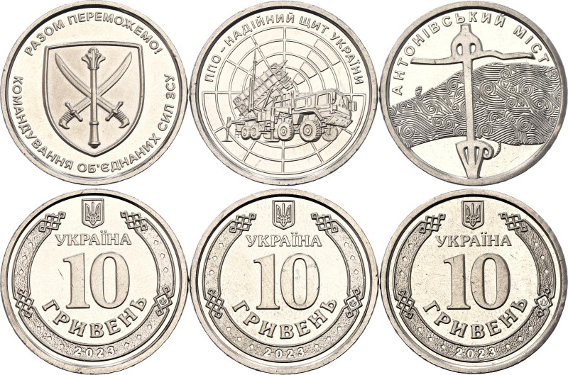 Ukraine 3 x 10 Hryven 2023 Military Series
KM# 1075, 1076; Nickel plated zinc; ...